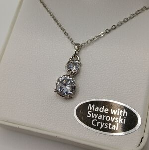 Swarovski Double Drop Crystal Necklace – Silver Tone – NWT Boxed